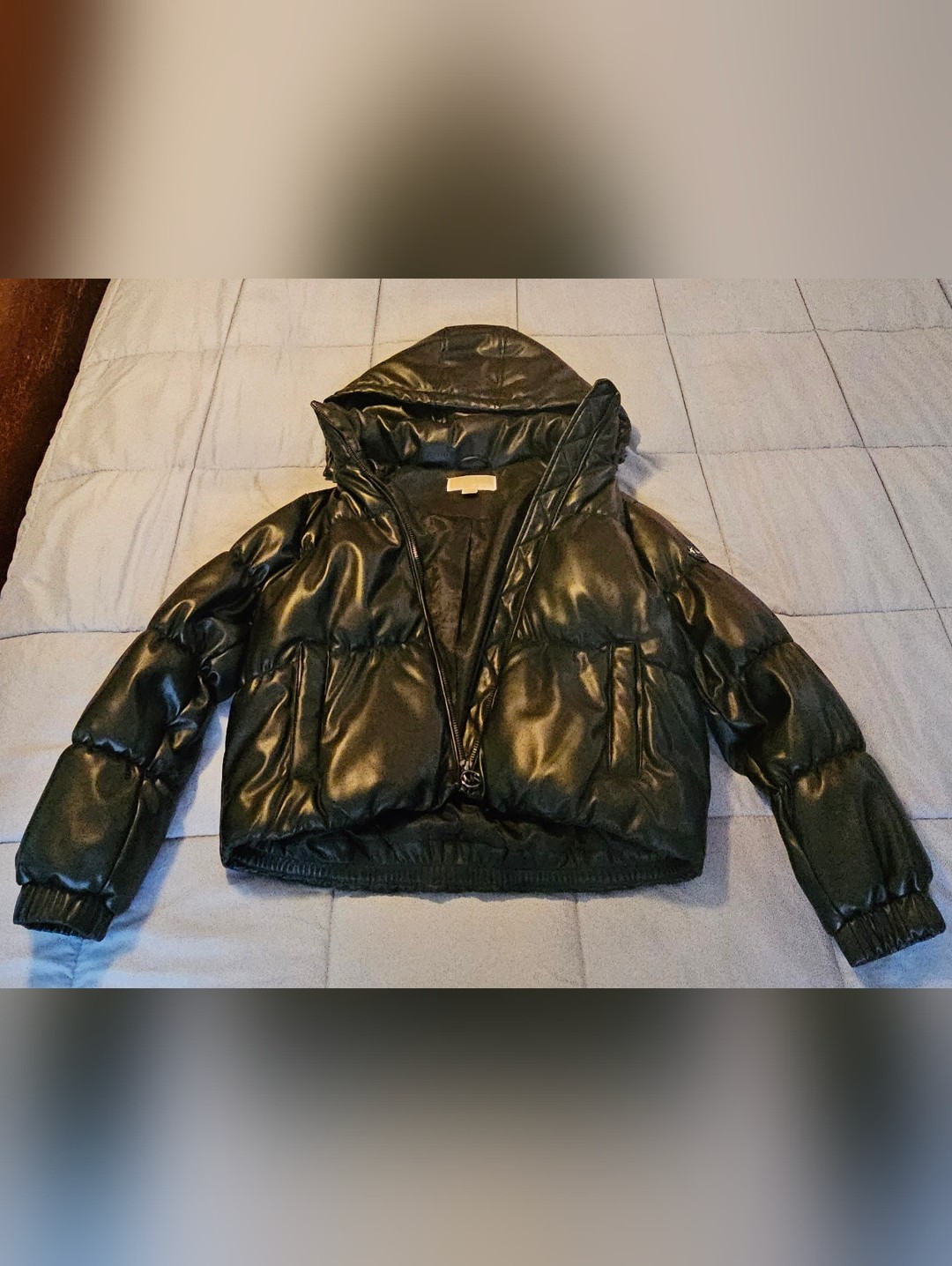 Michael Kors Black Short Puffer Jacket With Removable Hood